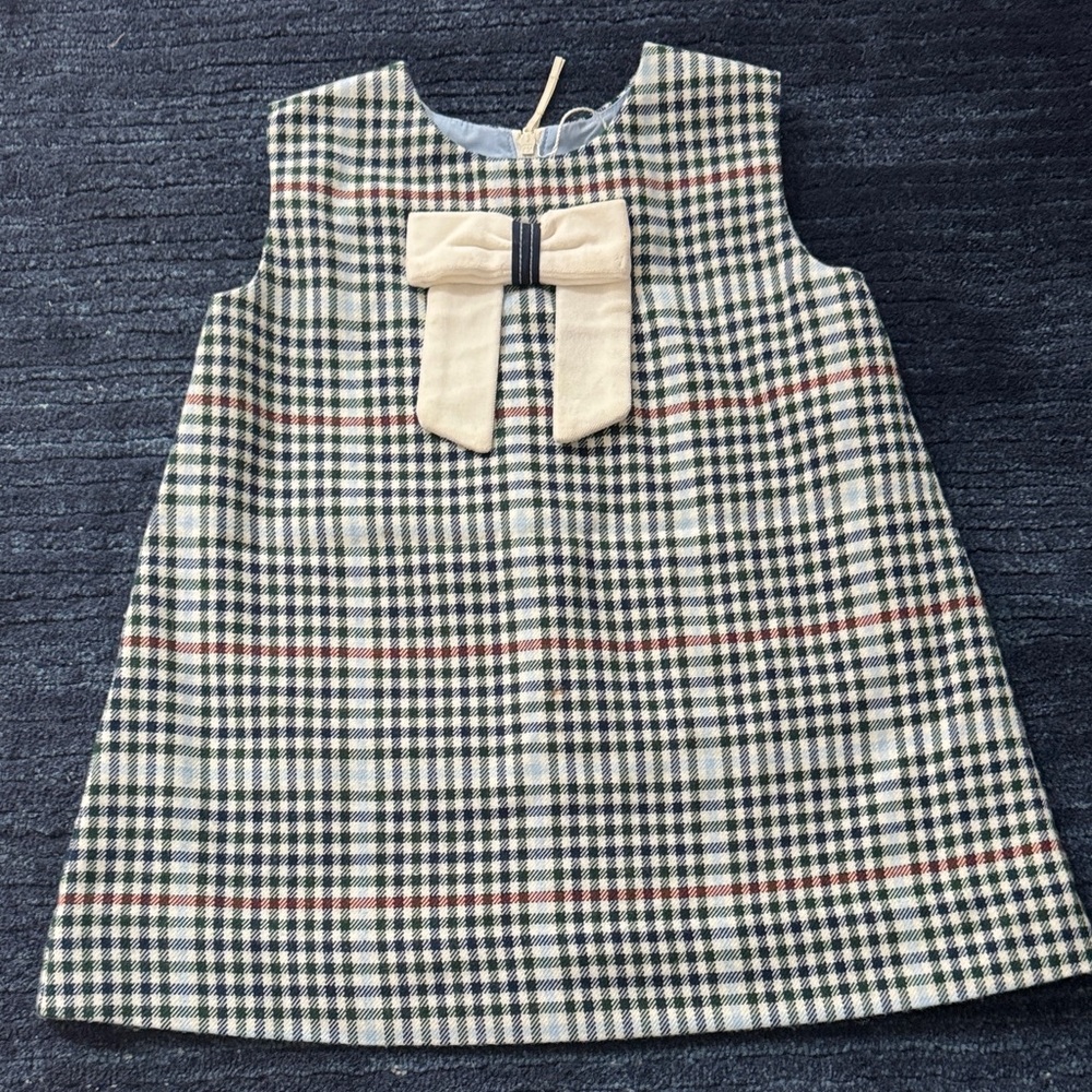 The Beaufort Bonnet Company Plaid Dress with Cream Bow